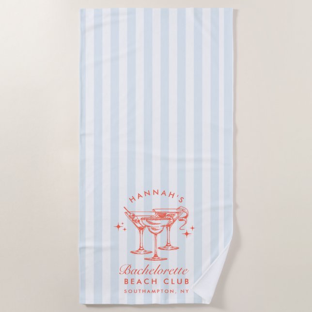 Toalla de playa moderna retro azul y roja para des (Anverso)