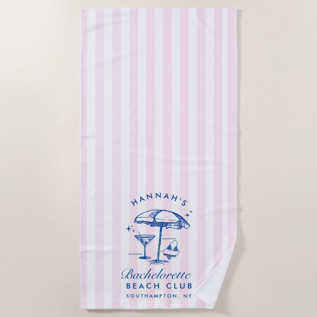 Toalla de playa moderna rosa y azul para despedida (Anverso)