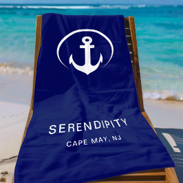 Toalla De Playa Moderno Ancla de barco Monograma Marina Azul