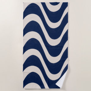 Toalla De Playa Moderno Retro Verano Olas Azules Tiras
