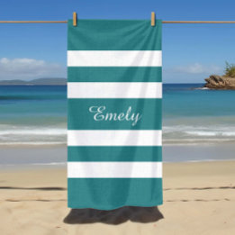 Toalla De Playa Moderno Verde Turquesa Rayado