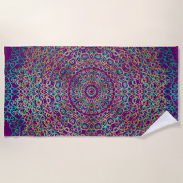 Toalla De Playa Moderno y elegante Mandala Boho oscuro morado
