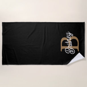 Toalla De Playa Moderno y elegante nombre de monograma Black Gold 