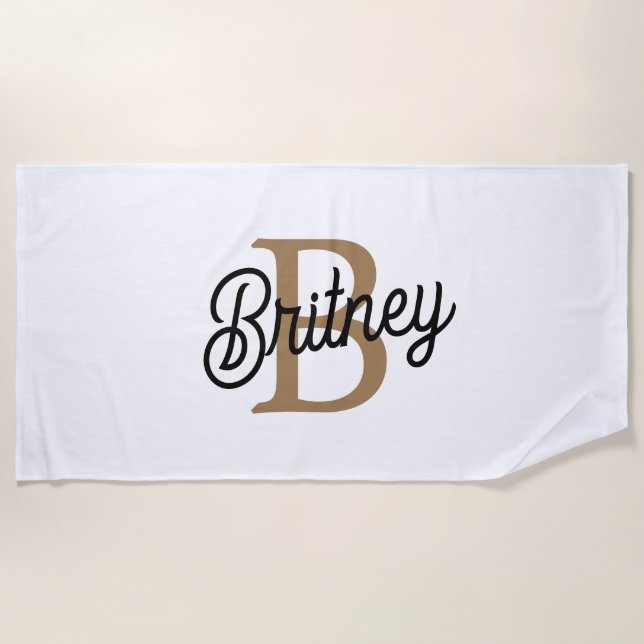 Toalla De Playa Moderno y elegante nombre de monograma Black Gold  (Anverso)