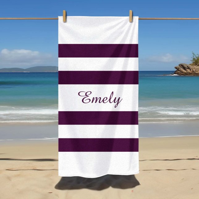 Toalla De Playa Moderno y elegante nombre del patrón de rayas púrp (Modern Elegant Purple Stripes Pattern Name Beach Towel)