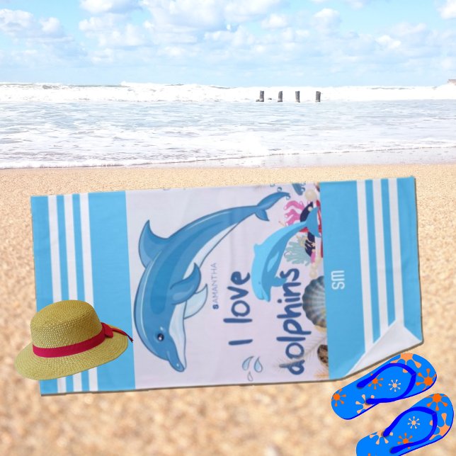 Toalla De Playa Moderno y genial me encantan los delfines (Subido por el creador)