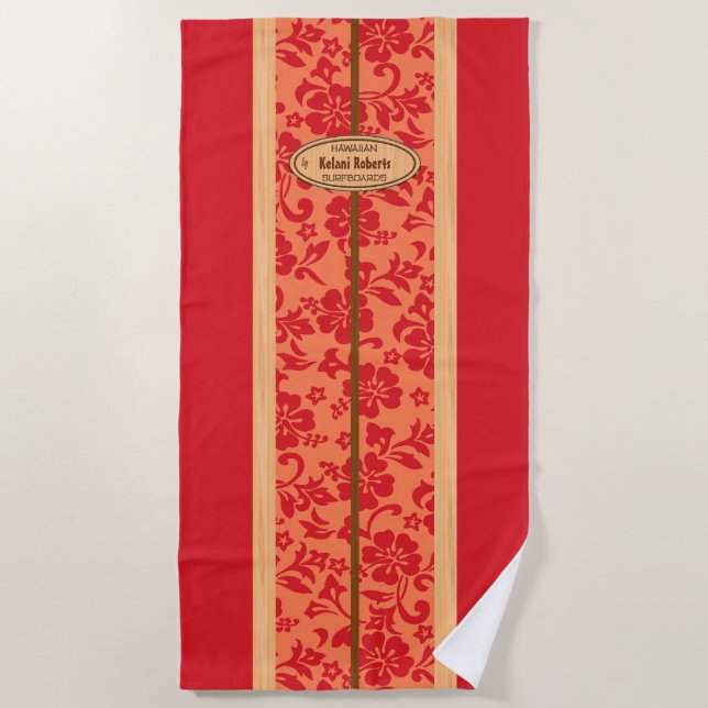 Toalla De Playa Mokuleia Hawaiian Faux Wood Monogram Surfboard (Anverso)