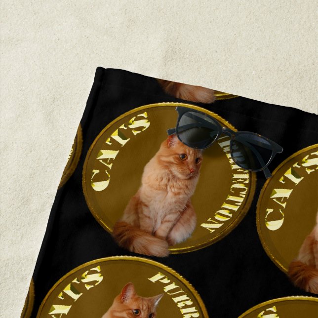 Toalla De Playa Monedas De Gato De Oro Con Gato De Ginger, (In situ)