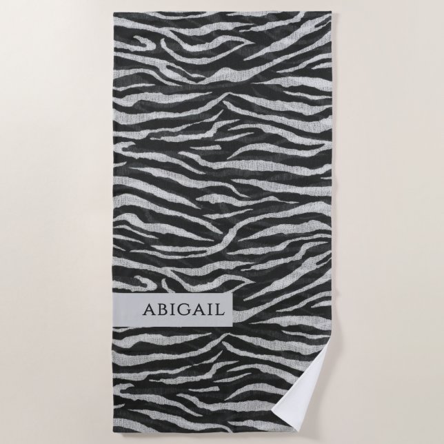 Toalla De Playa Monochrome Animal Print and Name (Anverso)