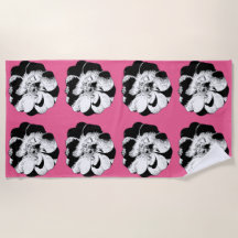 Toalla de playa monocroma floral repetida