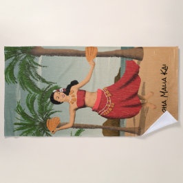 Toalla De Playa Monograma apenado vintage hawaiano de la postal