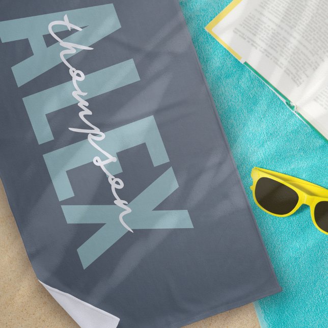 Toalla De Playa Monograma azul gris personalizado (Subido por el creador)