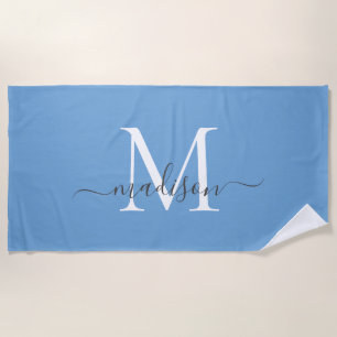 Toalla De Playa Monograma blanco azul turbio y Moda Elegante con e