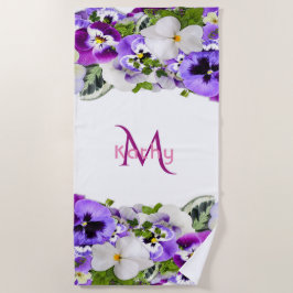 Toalla De Playa Monograma blanco morado