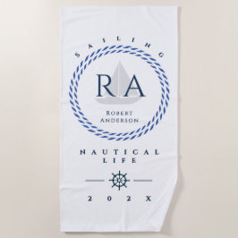 Toalla De Playa Monograma blanco naumático