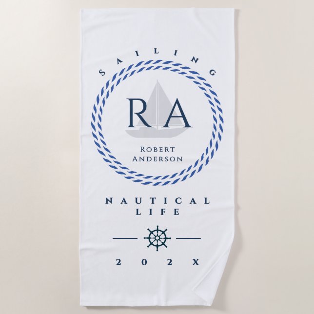 Toalla De Playa Monograma blanco naumático (Anverso)