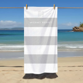 Toalla De Playa Monograma de bandas grises modernas