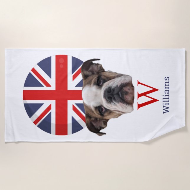 Toalla De Playa Monograma de BULLDOG BRITÁNICO (Anverso)