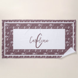 Toalla De Playa Monograma de Doodles de Hojas Silvestres