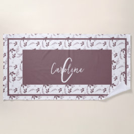 Toalla De Playa Monograma de Doodles de Hojas Silvestres