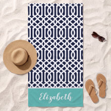Monograma de enrejado Aqua y Navy