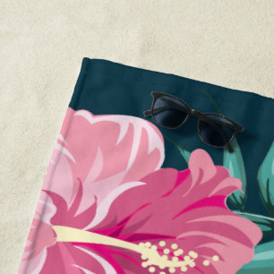 Toalla De Playa Monograma de flores exóticas de verano