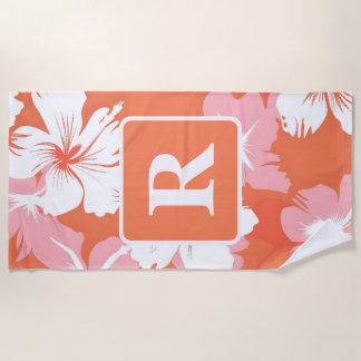 Toalla De Playa Monograma de Hibiscus Tropical personalizado