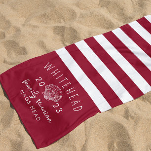 Toalla De Playa Monograma de la banda roja de la concha