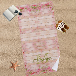 Toalla De Playa Monograma de la familia rustica de la madera rosa