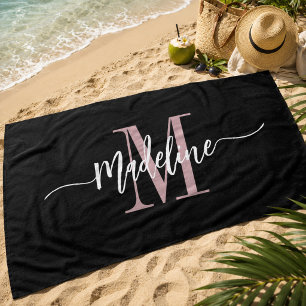 Toalla De Playa Monograma de nombre con estilo personalizado en ne