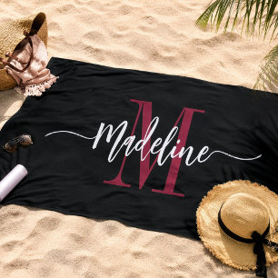 Toalla De Playa Monograma de nombre con estilo personalizado en ne