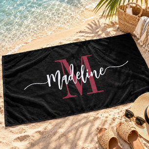 Toalla De Playa Monograma de nombre con estilo personalizado en ne