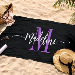 Toalla De Playa Monograma de nombre con estilo personalizado negro
