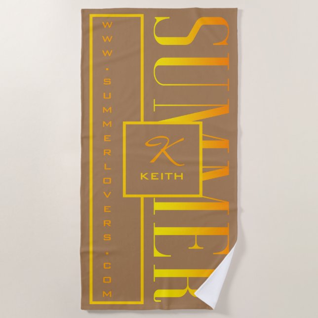 Toalla De Playa Monograma de nombre de sitio web marrón amarillo N (Anverso)
