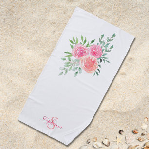 Toalla De Playa Monograma de nombre floral rosa