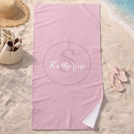 Toalla De Playa Monograma de nombre personalizado Rosa Polvo