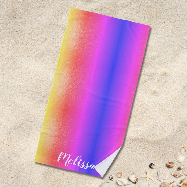 Toalla De Playa Monograma de nombre púrpura rosa (Subido por el creador)