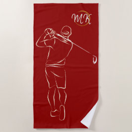 Toalla De Playa Monograma de Personalizado rojo diseñado por hombr