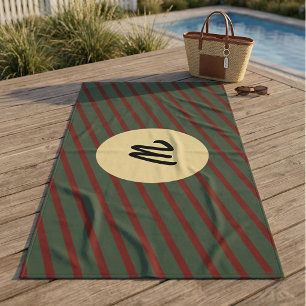 Toalla De Playa Monograma de rayas verdes bosque y borgoña Preppy