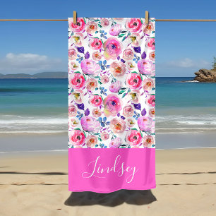 Toalla De Playa Monograma de Sunrise Boho Floral
