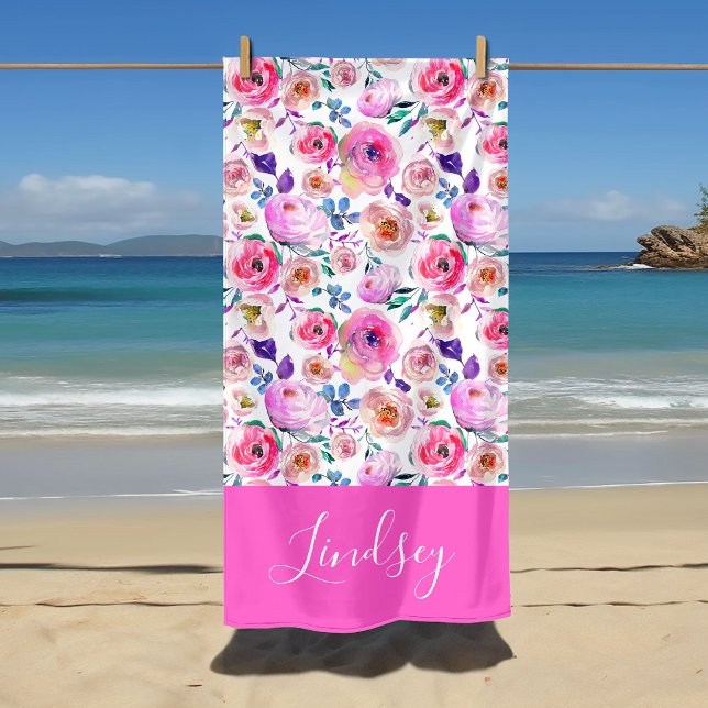 Toalla De Playa Monograma de Sunrise Boho Floral (Subido por el creador)