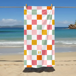 Toalla De Playa Monograma de tablero de ajedrez colorido