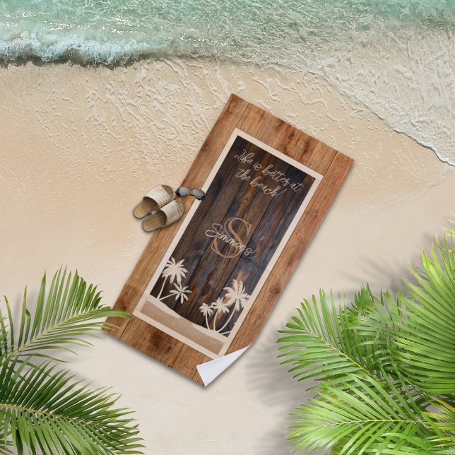 Toalla De Playa Monograma de tono de madera rústica (Subido por el creador)
