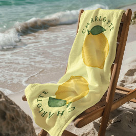 Toalla De Playa Monograma de verano amarillo limón cítrico de moda