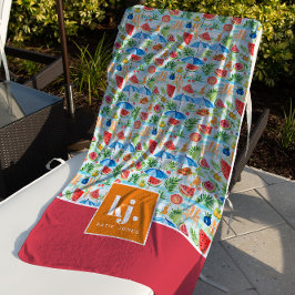 Toalla De Playa Monograma divertido de estilo veraniego