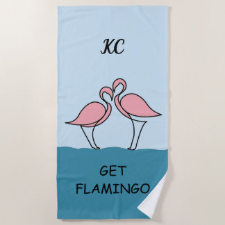 Toalla De Playa Monograma dos flamencos rosas en la cita del agua