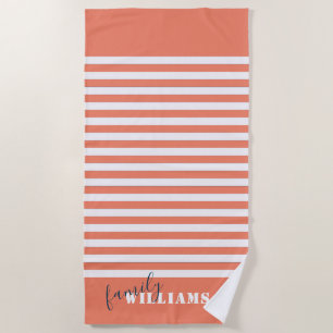 Toalla De Playa monograma familiar moderno de beach house