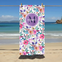 Monograma Floral Boho Amanecer Púrpura y Blanco