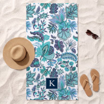 Monograma Floral Vintage Boho Azul
