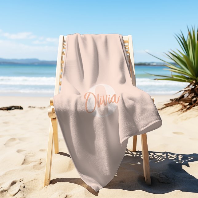 Toalla De Playa Monograma Fresco de Moda en Rosa con Tono Monocrom (Subido por el creador)